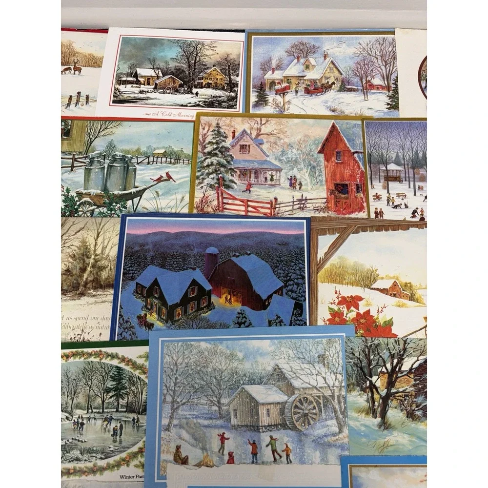Vintage Christmas Cards Fronts ONLY Houses Barns More Scrapbooking Crafts 50+